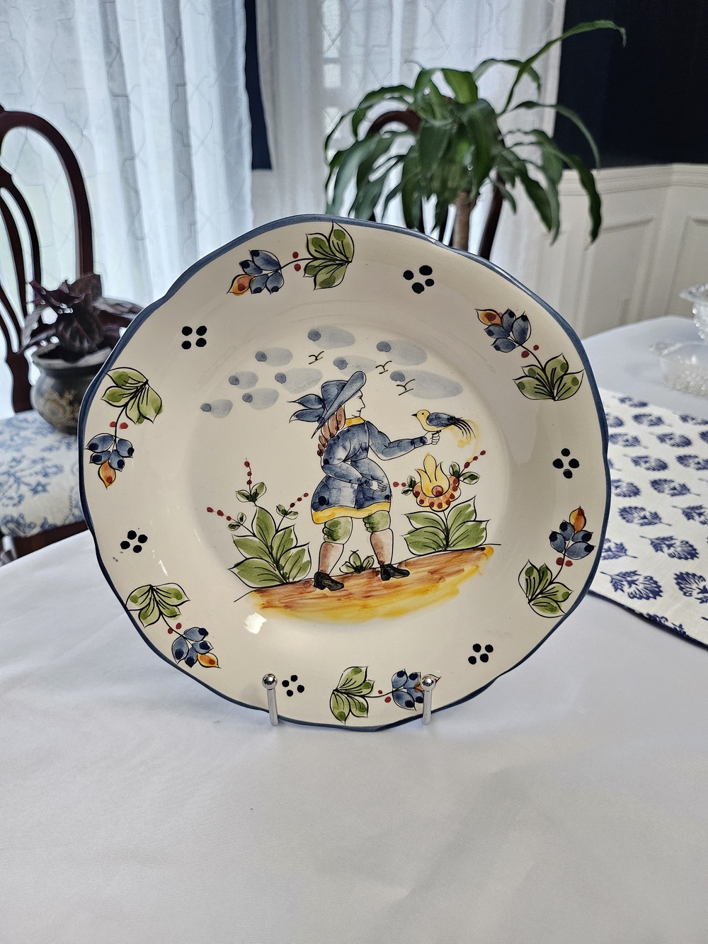 Vintage Jay Willfred Andrea by Sadek 9" Plate Portugal Boy & Bird Quimper Style